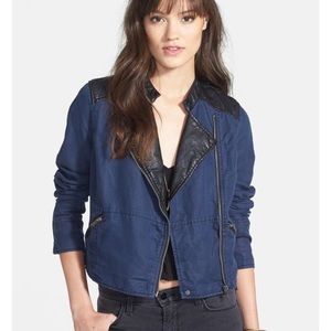 Free People Linen and Vegan Leather Moto Jacket